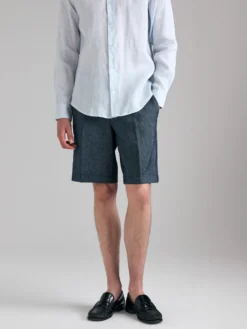 Bermuda in denim di misto lino