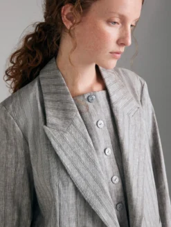 Blazer a righe in misto lino
