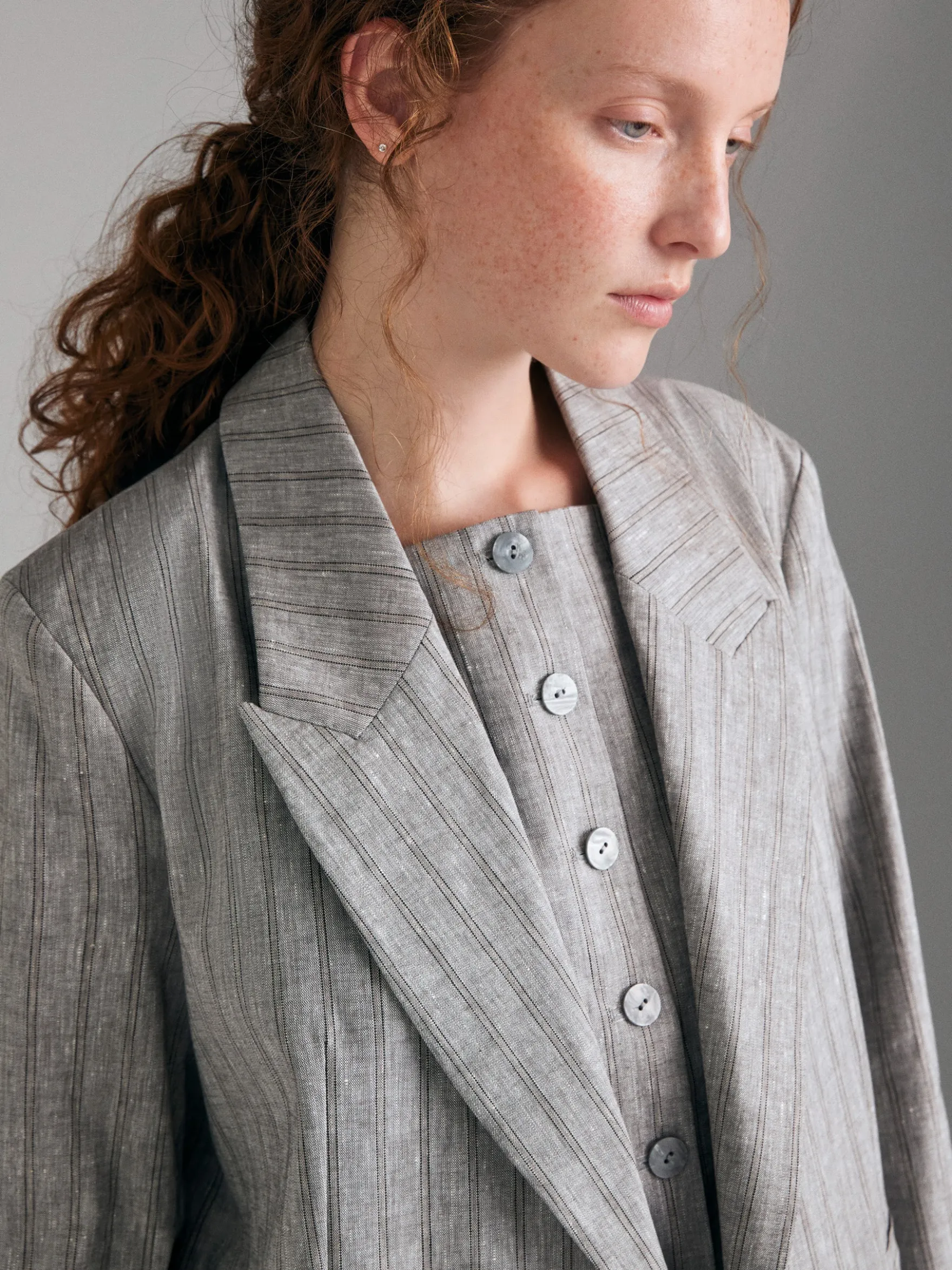 Blazer a righe in misto lino