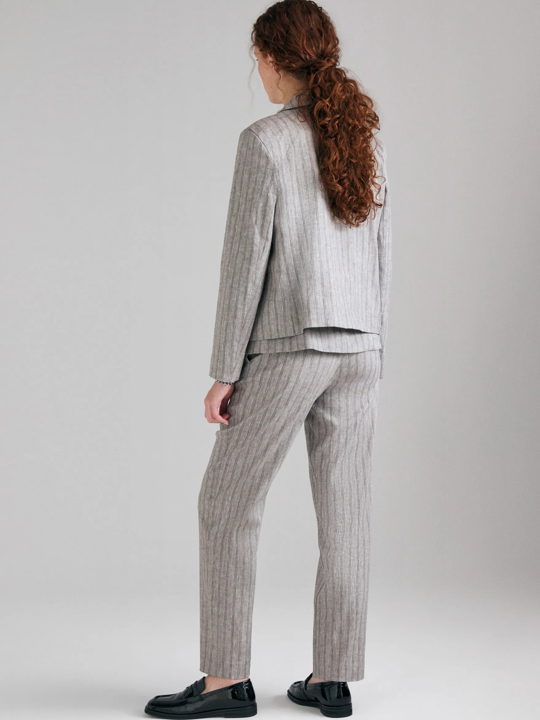 Blazer a righe in misto lino