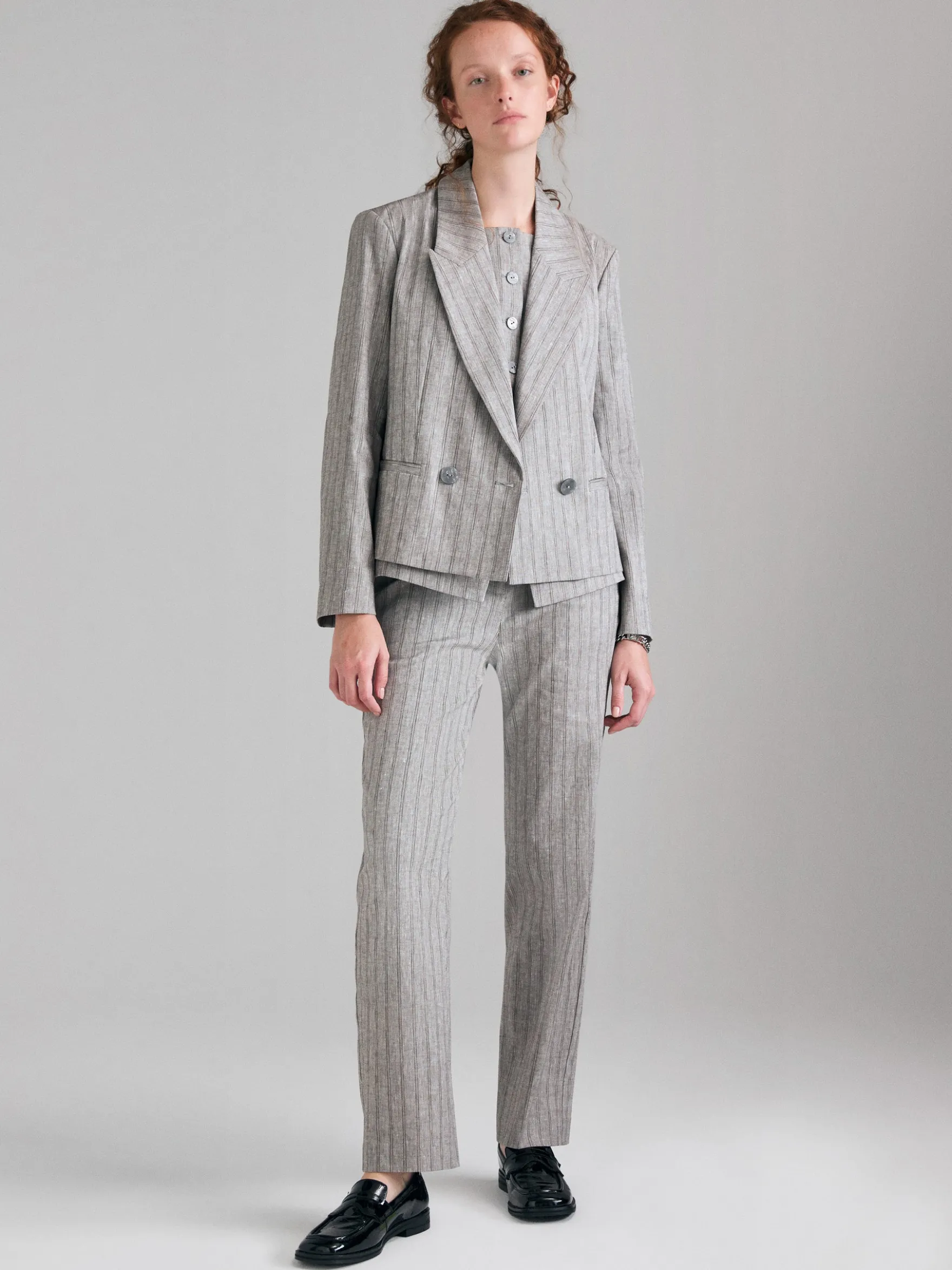 Blazer a righe in misto lino