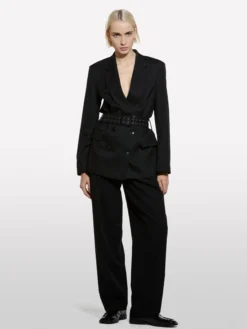 Blazer gessato con cintura