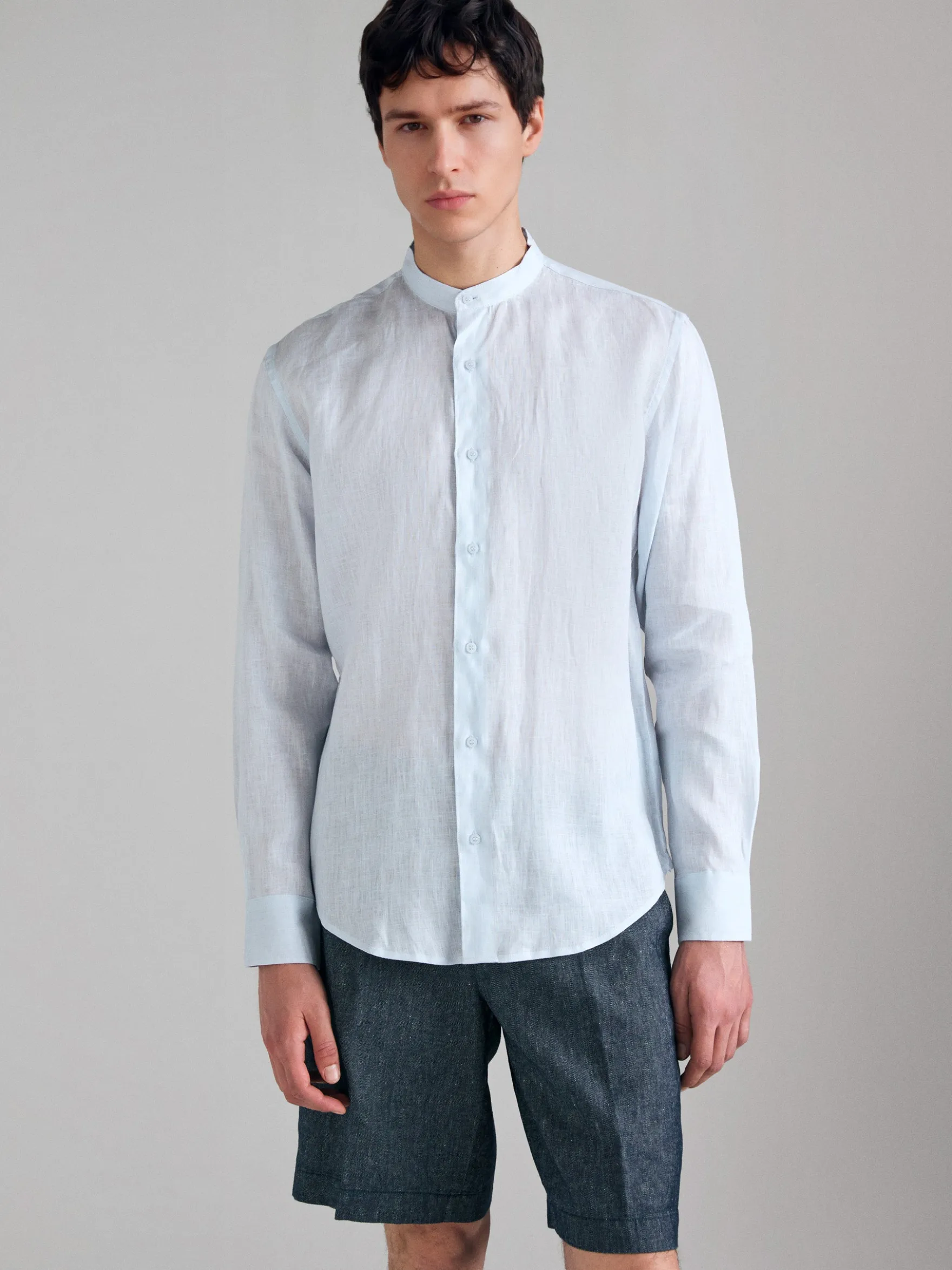 Camicia alla coreana in puro lino