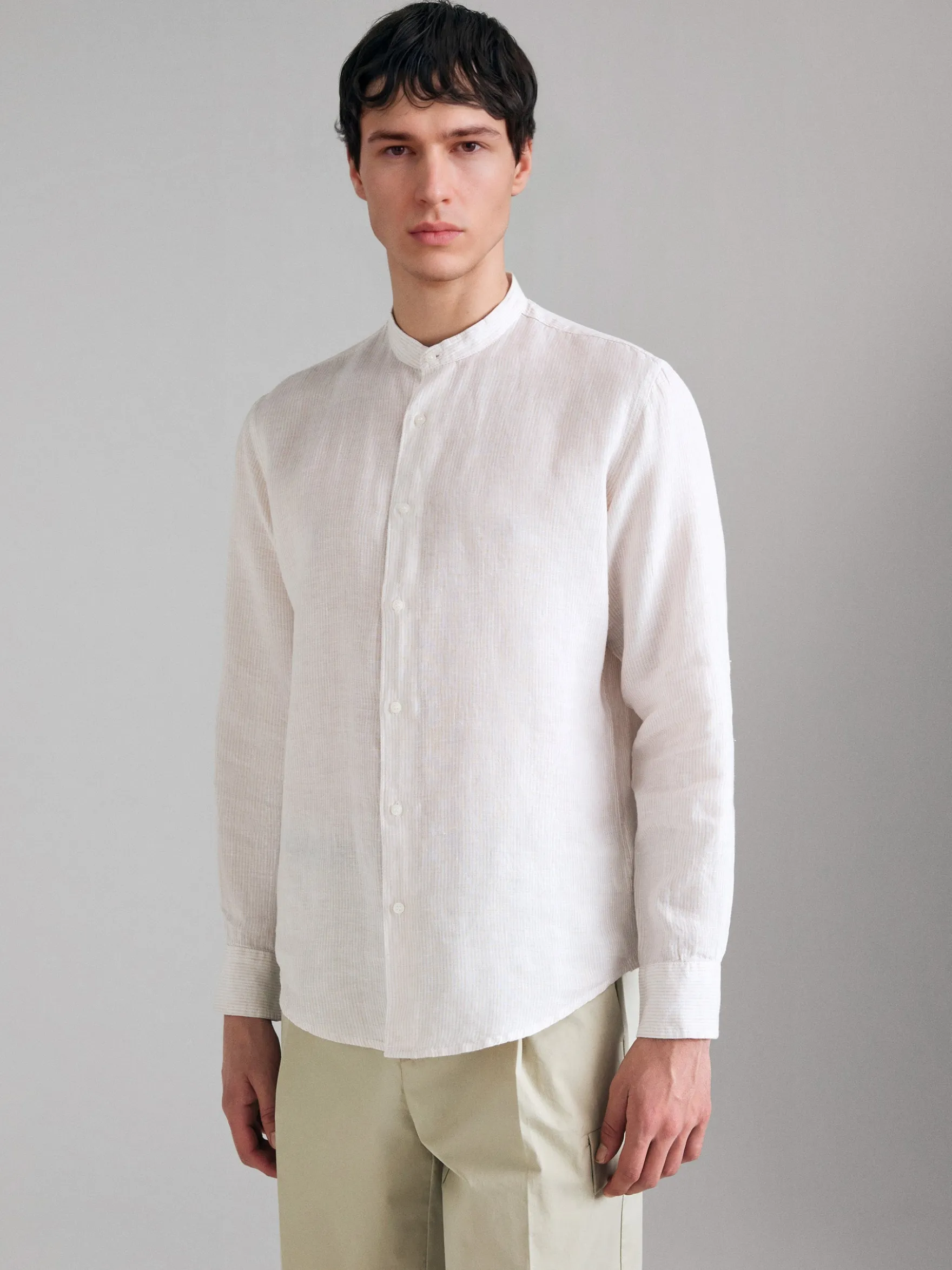 Camicia a righe in puro lino