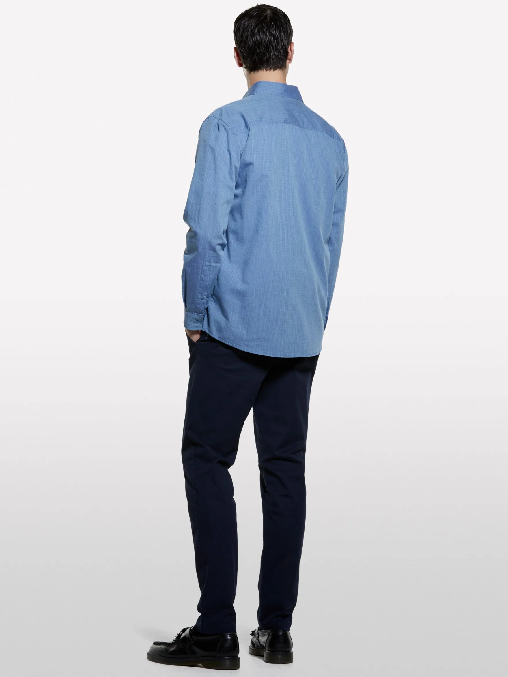 Camicia azzurra in cotone operato