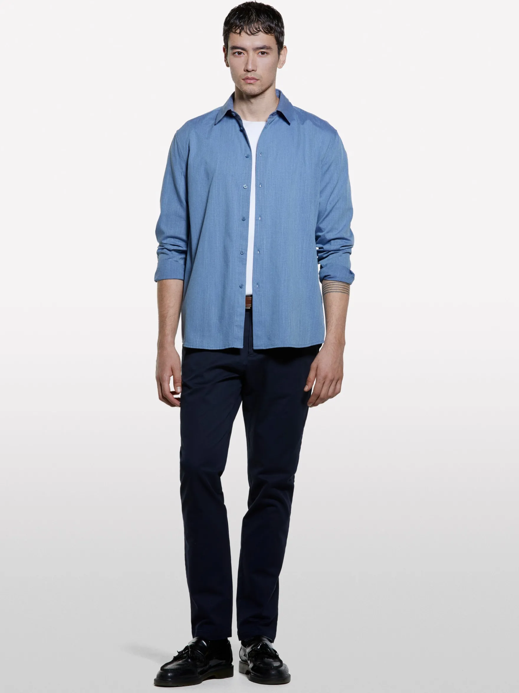Camicia azzurra in cotone operato