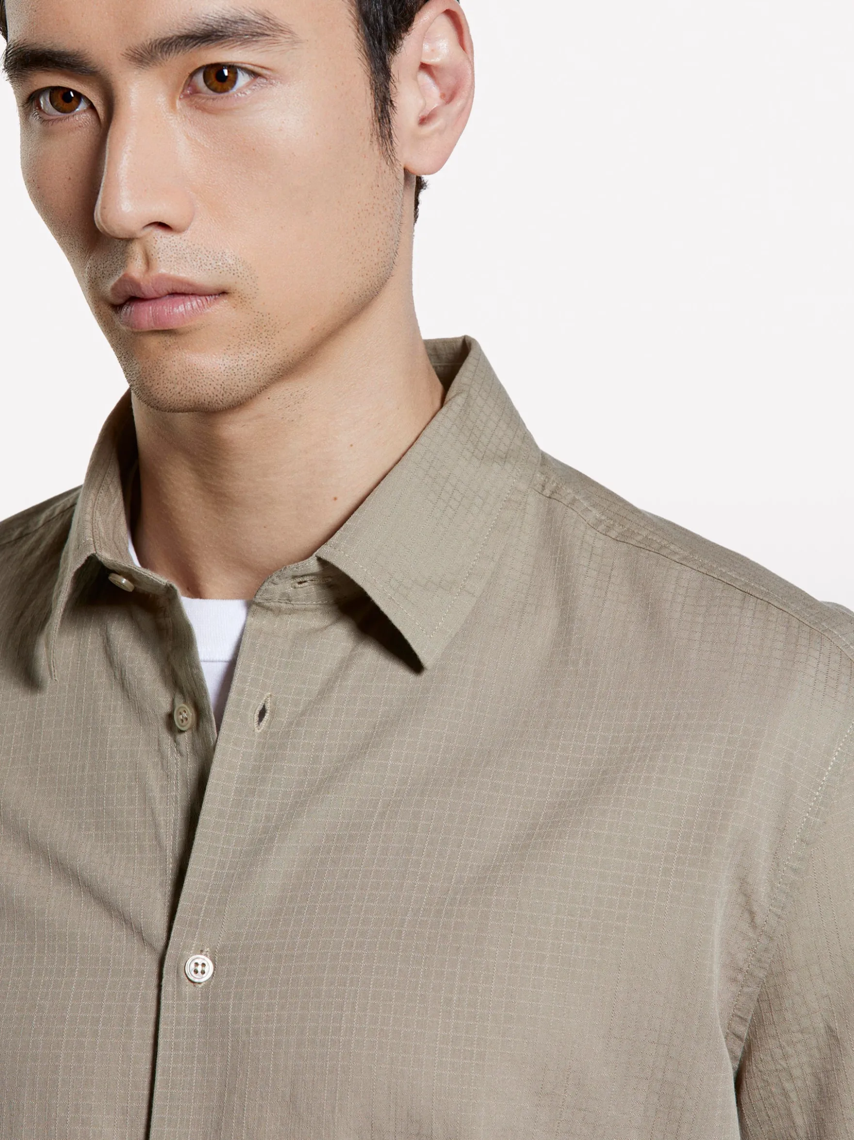 Camicia beige in cotone operato