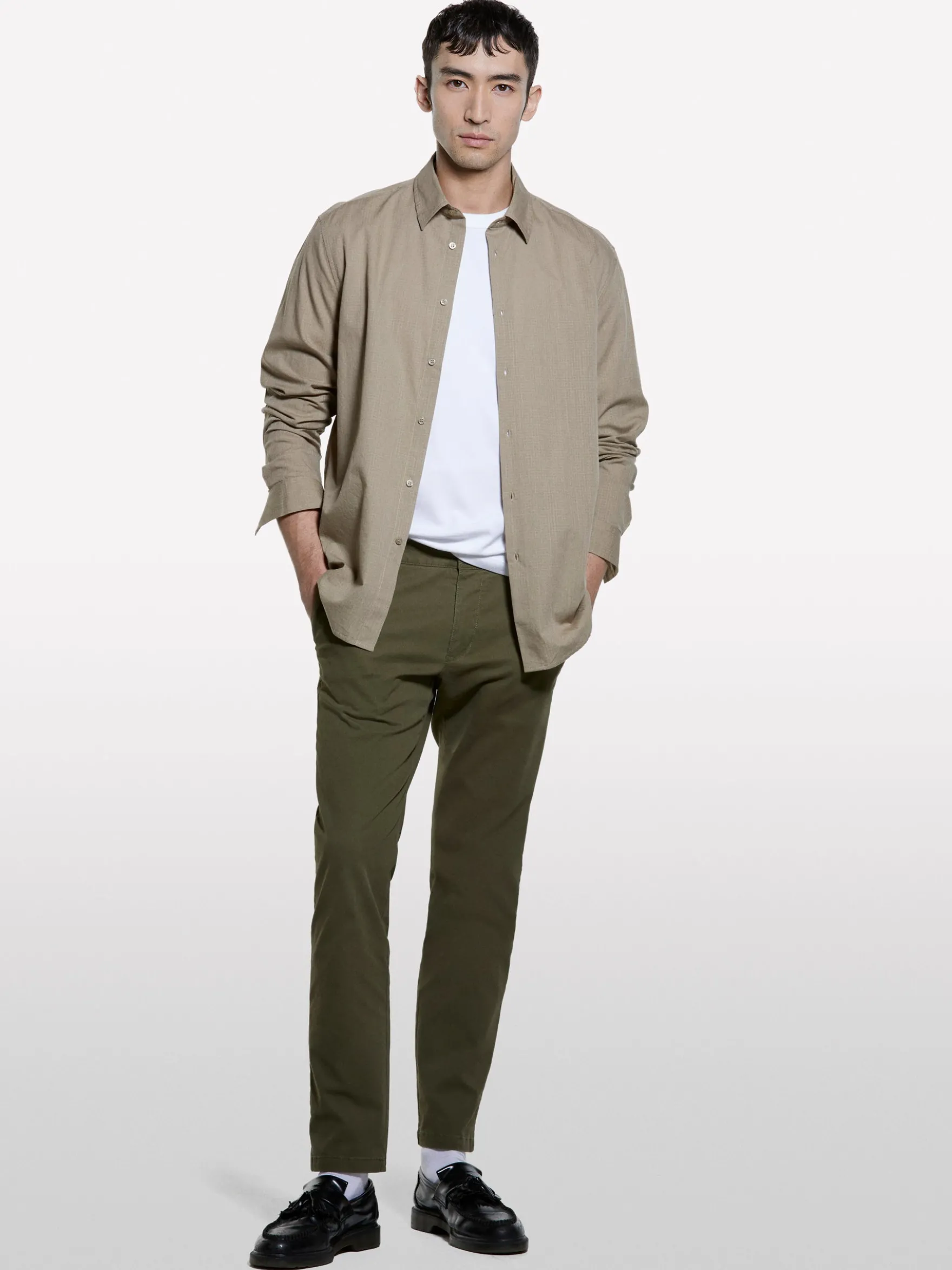 Camicia beige in cotone operato