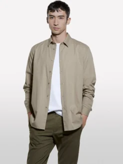 Camicia beige in cotone operato