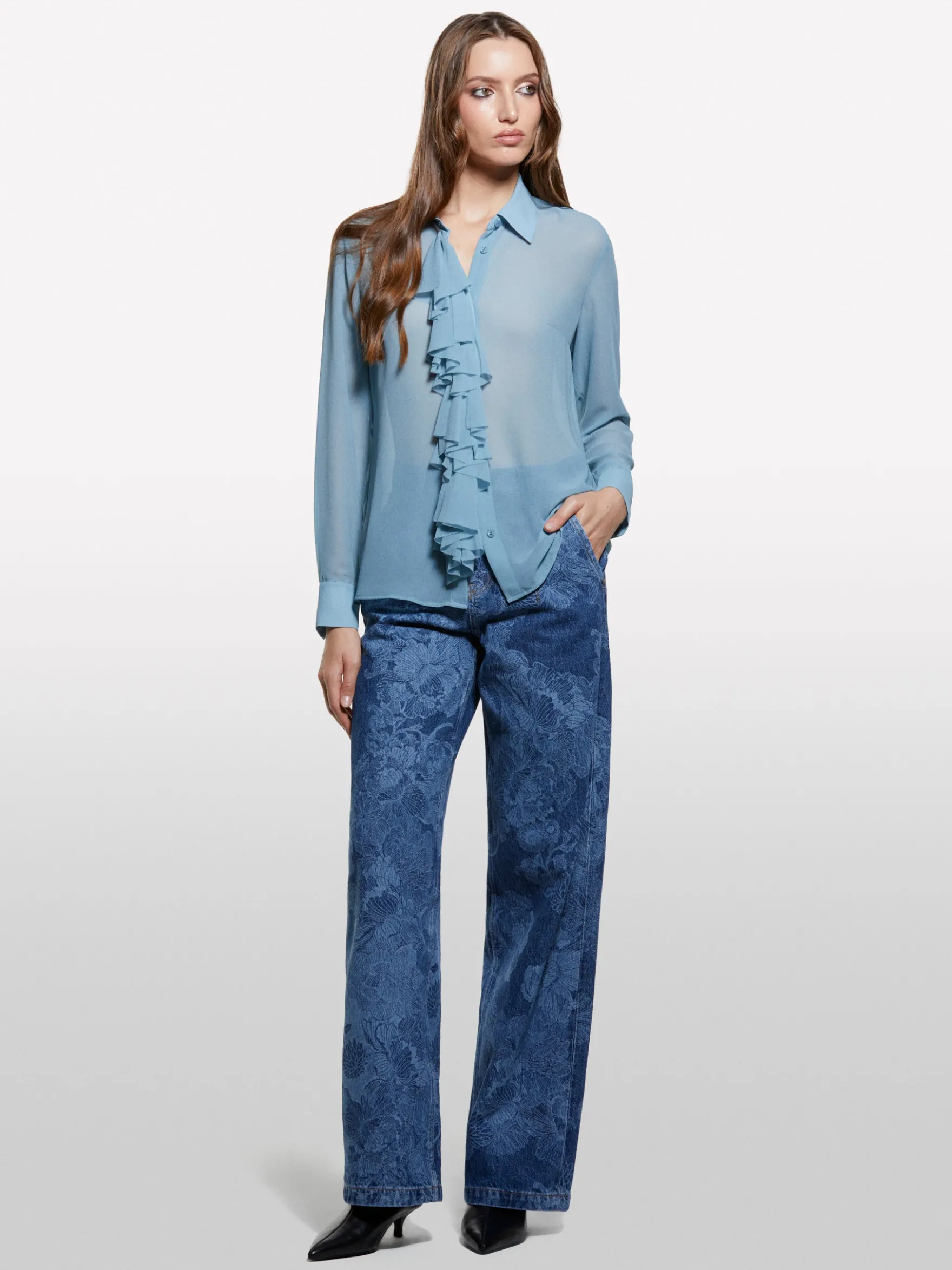 Camicia blu scuro con rouches