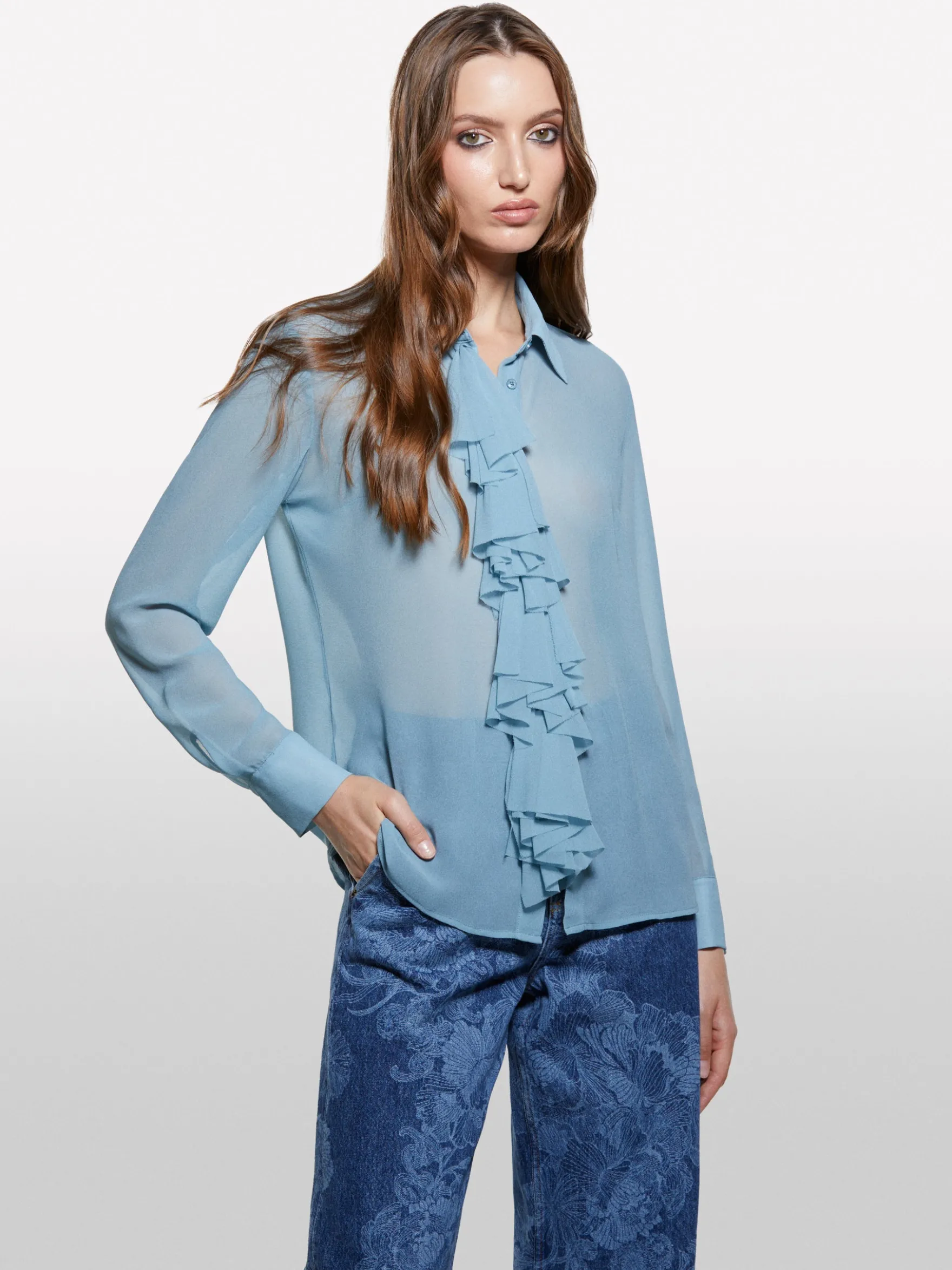 Camicia blu scuro con rouches