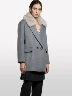 Cappotto midi con collo a contrasto