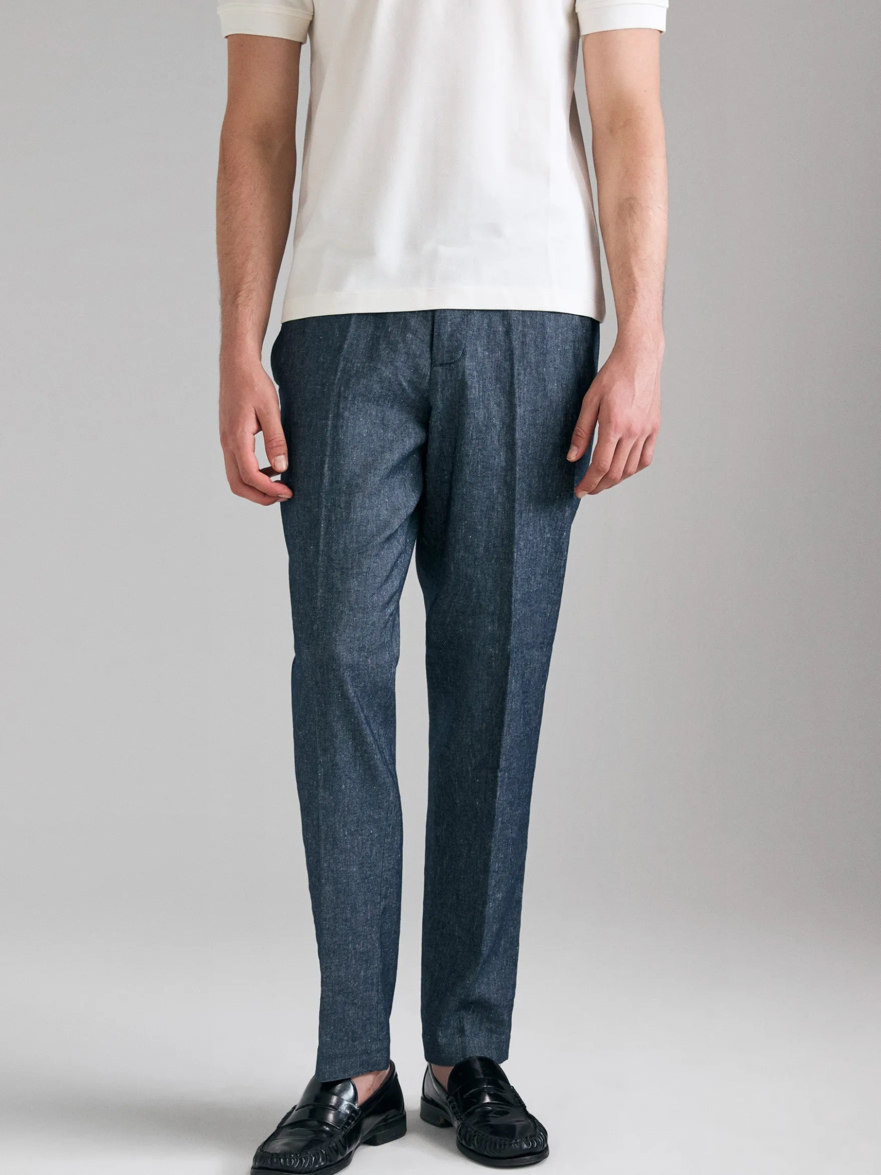 Chino in denim di misto lino