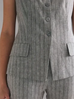Gilet a righe in misto lino