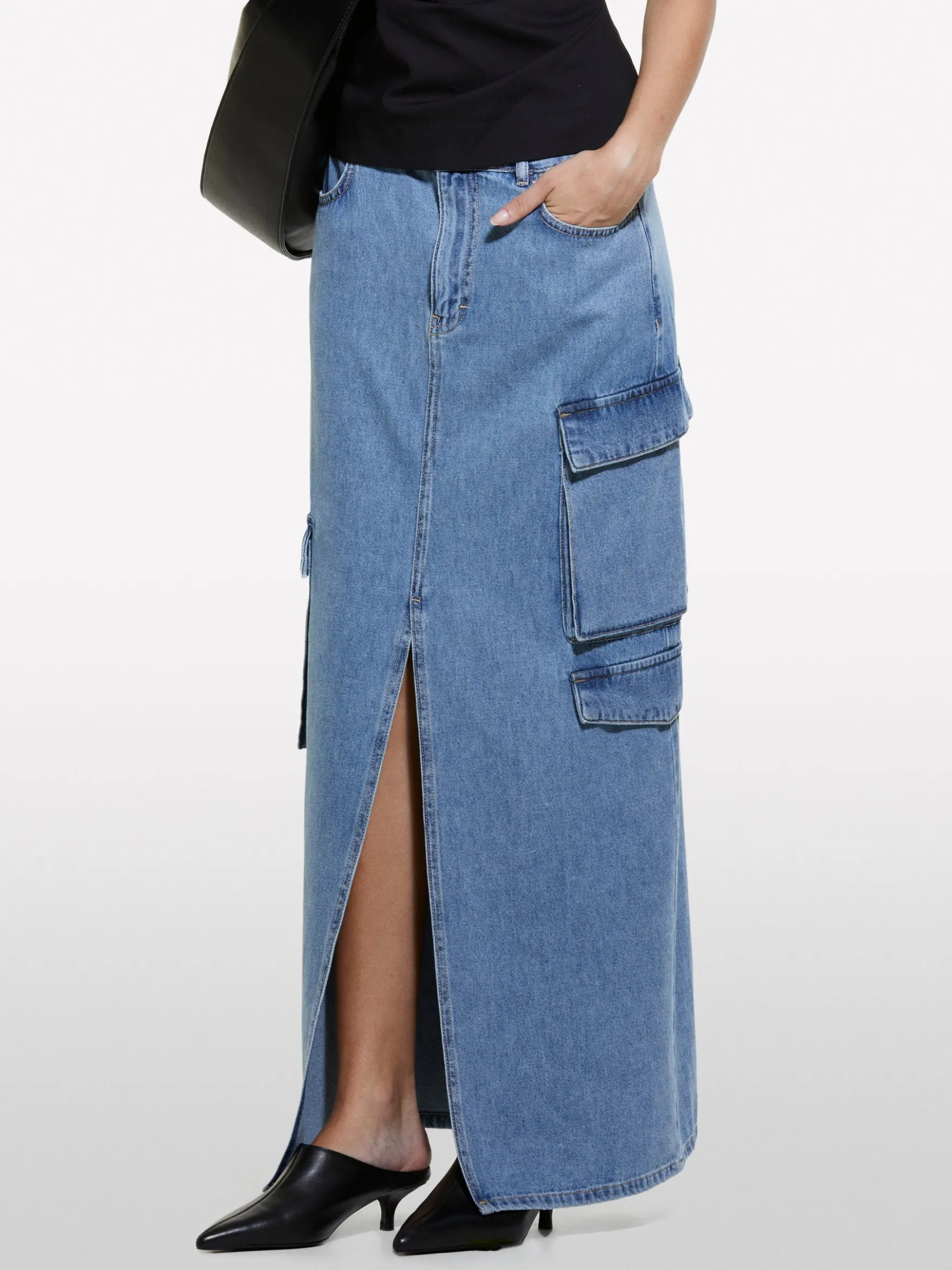 Gonna di jeans blu con spacco