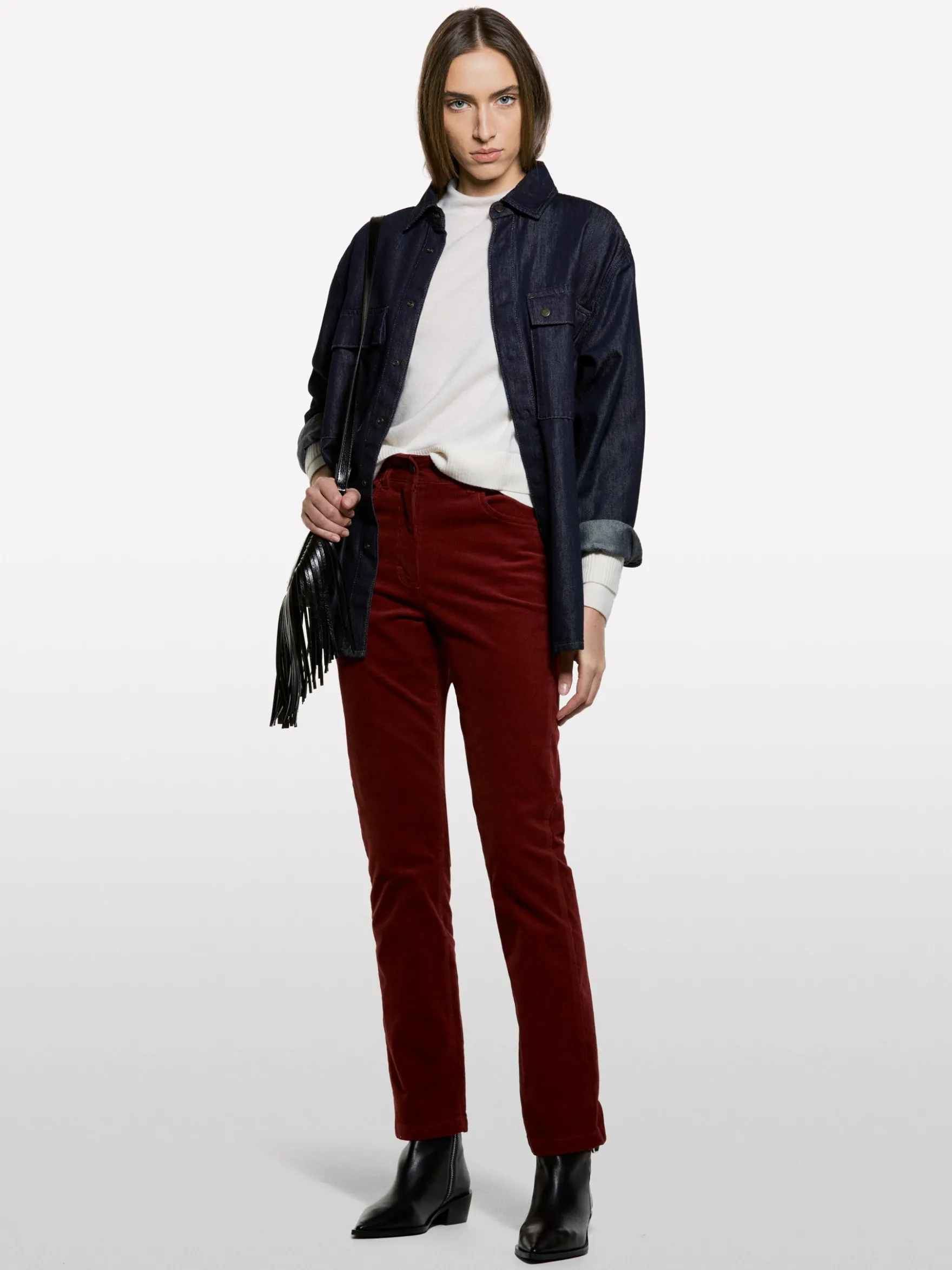 Pantaloni in velluto a costine color