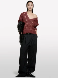 Pantaloni neri rigati