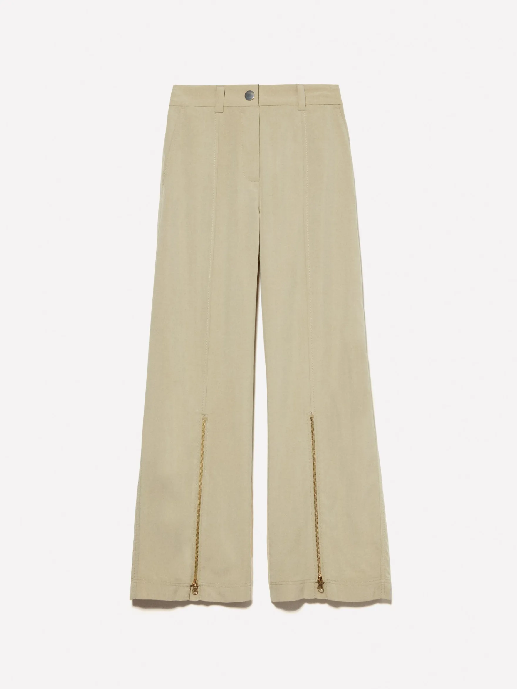 Pantaloni palazzo verde militare con cerniera
