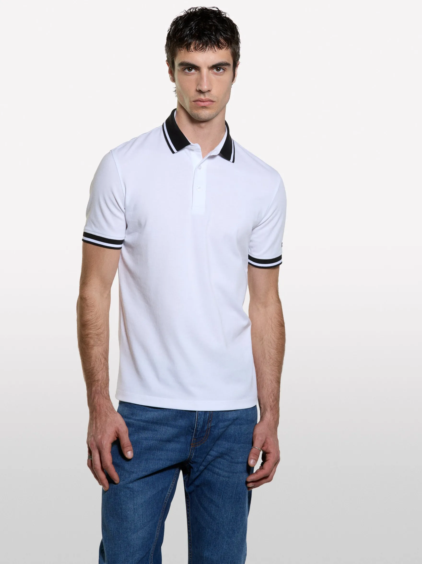 Polo slim fit bianca con contrasto