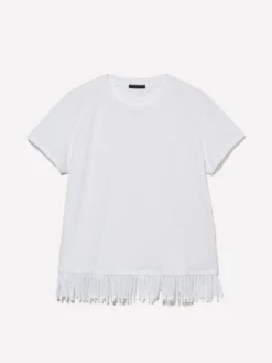 T-shirt bianca con frange sul fondo