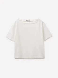 T-shirt cropped con scollo a barca