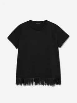T-shirt nera con frange sul fondo
