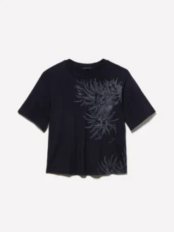T-shirt nera con stampa piante marine